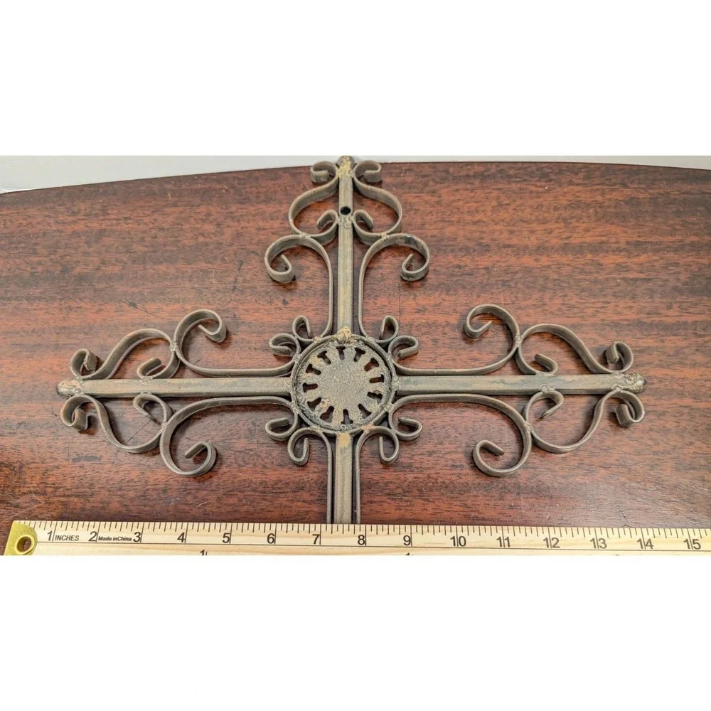 Decorative 18 inch Rustic Metal Ornate Cross Wall Hanging Religious Decor